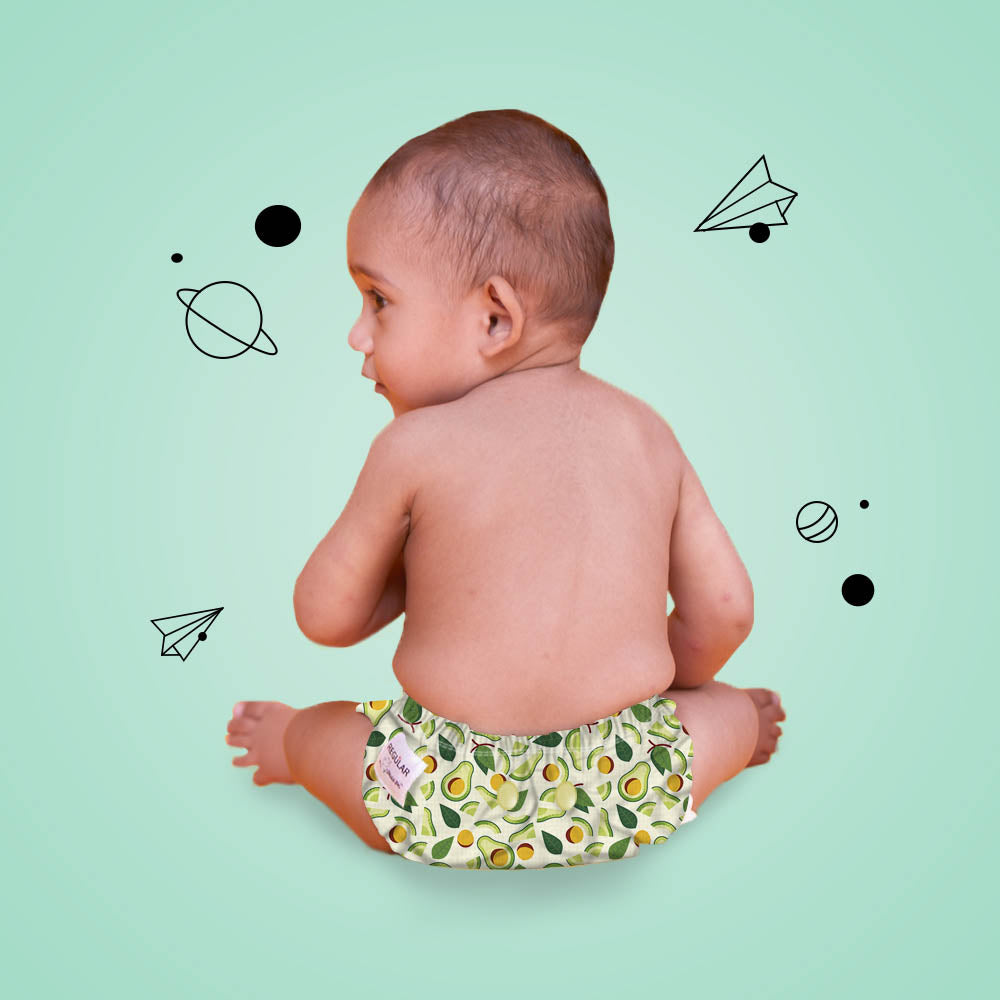 Regular Diaper By Snugkins - Freesize Reusable, Waterproof & Washable Cloth Diapers For Day Time Use. Contains 4 Pocket Diaper & 4 Wet-Free Microfiber Terry Soaker (Fits Babies 5-17Kgs)