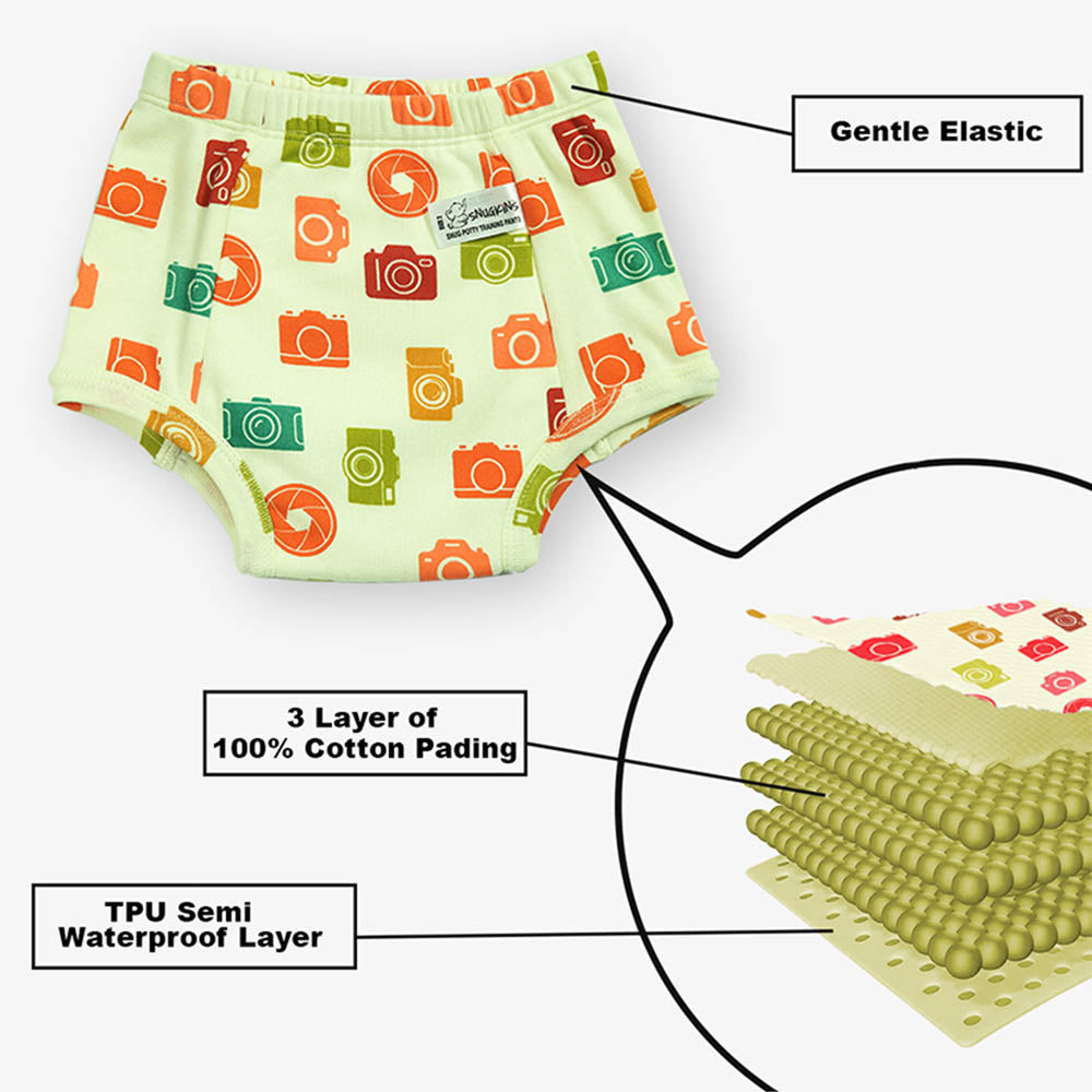 Snugkins Unisex Cotton Padded Potty Training Pants For Kids,Toddlers & Babies Melon & Whale (Size 0, Fits 0-9 Months) - Pack Of 2