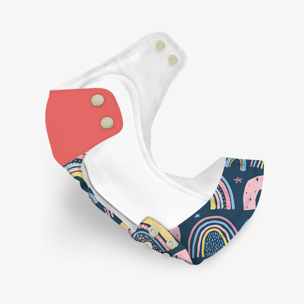Regular Diaper By Snugkins -Freesize Reusable, Waterproof & Washable Cloth Diapers For Day Time Use.Contains 1 Pocket Diaper & 1 Wet-Free Microfiber Terry Soaker (Fits Babies 5-17Kgs) -Rainbo