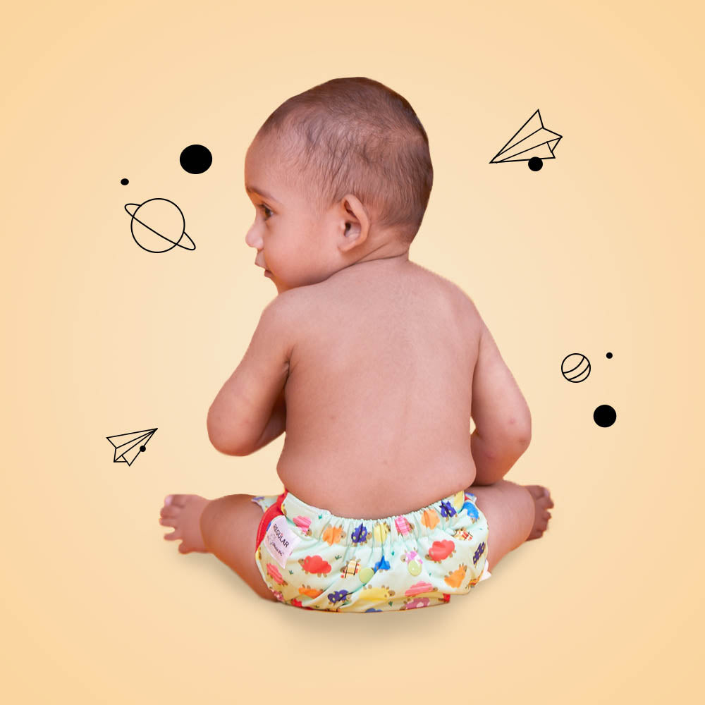 Regular Diaper By Snugkins - Freesize Reusable, Waterproof & Washable Cloth Diapers For Day Time Use. Contains 1 Pocket Diaper & 1 Wet-Free Microfiber Terry Soaker (Fits Babies 5-17Kgs) - Dre