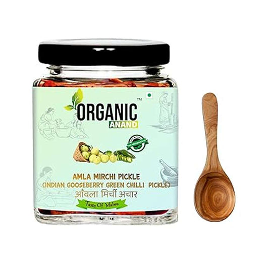 Organic Anand Pure & Natural Amla -Mirchi Pickle,Fresh Amla & Green Chilli,Homemade Hari mirch ka Aachar with Neemwood Spoon (250gm-Pack of 1)