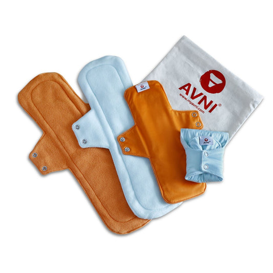 Avni Fluff Washable Cloth Pads,(Pack of 4) | Antimicrobial Reusable Cloth Sanitary Pad | With Cloth Storage Pouch