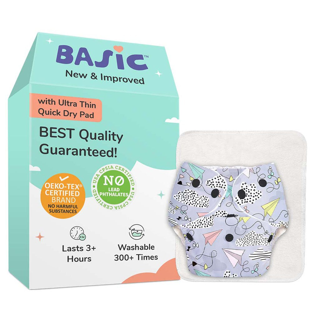 Basic Cloth Diaper With Easysnap 100% Reusable, Washable Diapers For 0-3 Yrs, 5-17Kgs