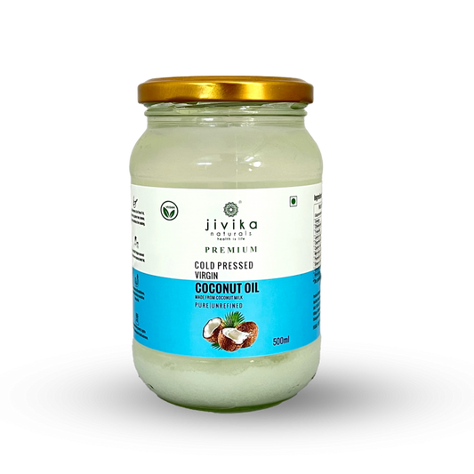Jivika Naturals Cold Pressed Virgin Coconut Oil In Glass Jar Made From Coconut Milk 500 ml