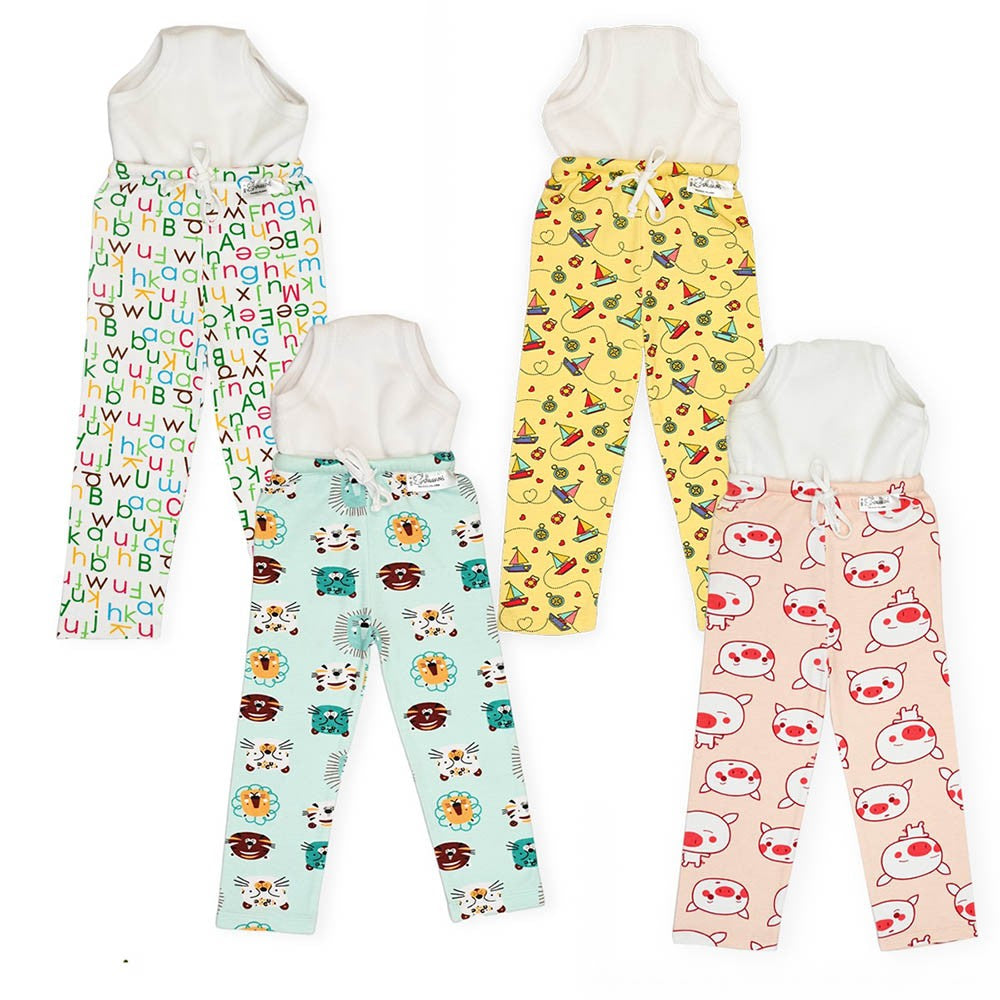 Snugkins Diaper Pants | Potty Training Pajamas For Toddlers, Boys And Girls. 100% Cotton. (Size 1, Fits 1 – 2 Years) - Pack Of 4