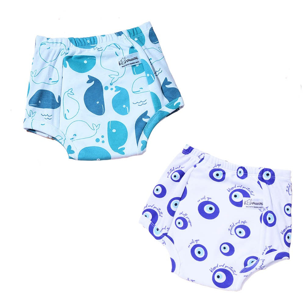 Snugkins Unisex Cotton Padded Potty Training Pants For Kids,Toddlers & Babies Evileye & Whale (Size 5, Fits 5-6 Years) - Pack Of 2