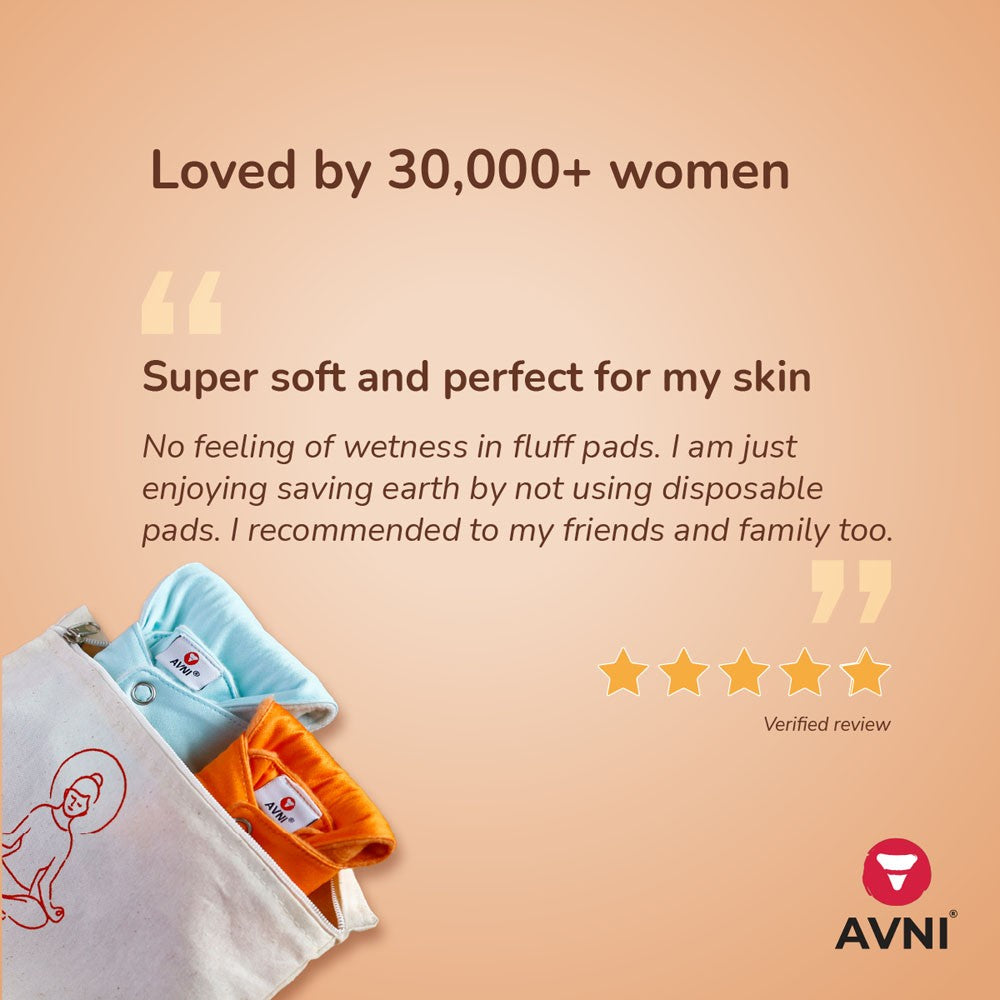 Avni Fluff Washable Cloth Pads, (Pack of 2) | Antimicrobial Reusable Cloth Sanitary Pad | With Cloth Storage Pouch