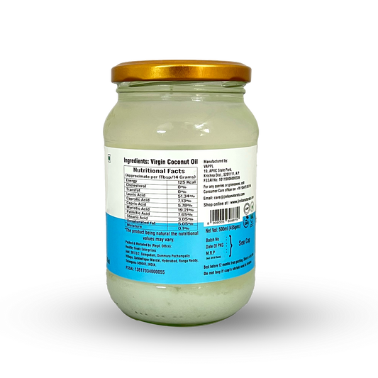 Jivika Naturals Cold Pressed Virgin Coconut Oil In Glass Jar Made From Coconut Milk 500 ml