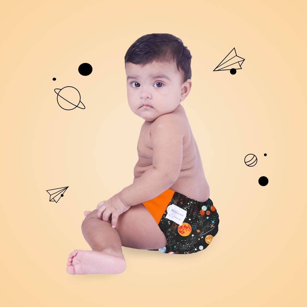 Regular Diaper By Snugkins - Freesize Reusable, Waterproof & Washable Cloth Diapers For Day Time Use. Contains 1 Pocket Diaper & 1 Wet-Free Microfiber Terry Soaker (Fits Babies 5-17Kgs) - Gal