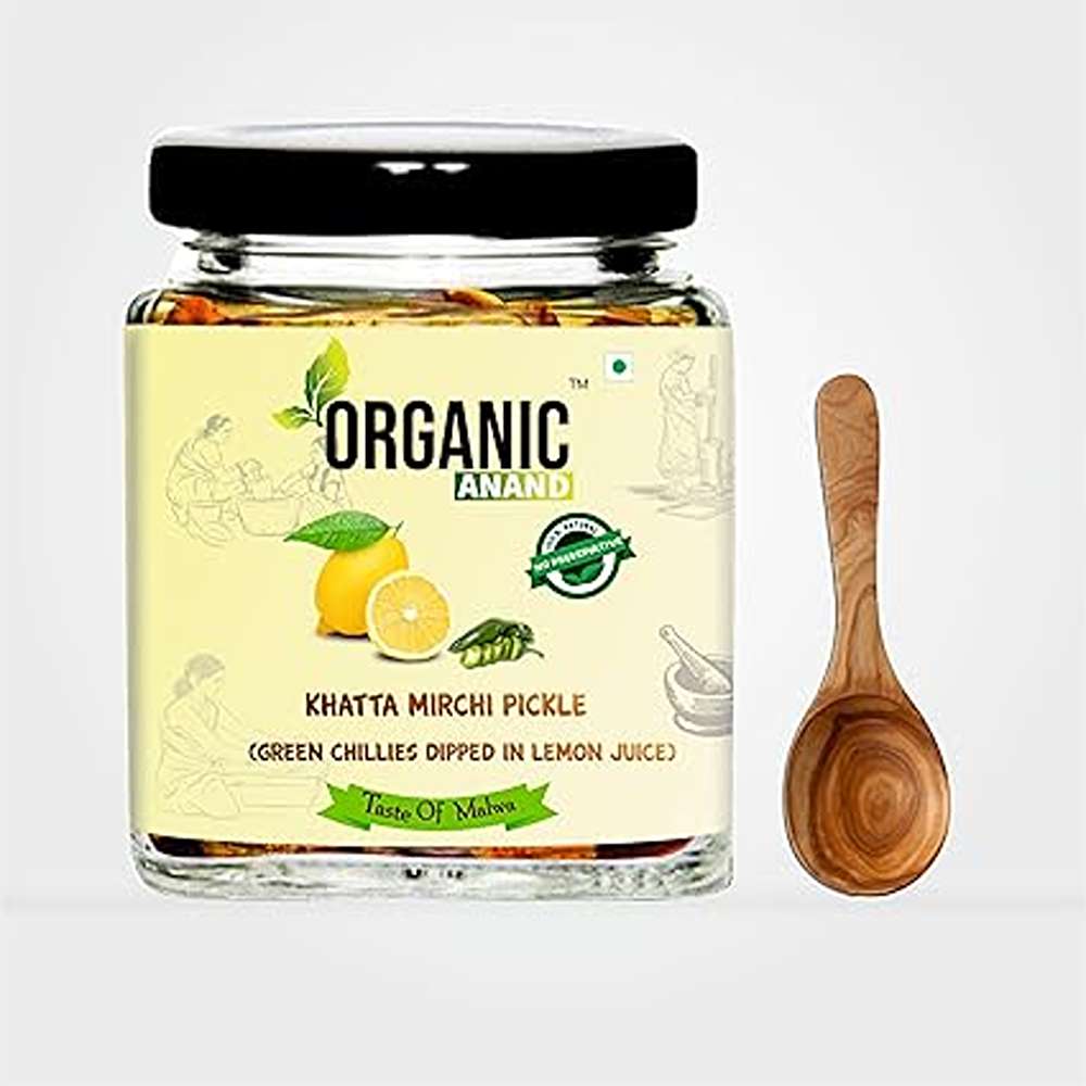 Organic Anand Homemade Natural Green Chilli Pickle 250 Gram Hari Mirchi Ka Achar Dipped in Lemon Juice Khatta Spicy No Preservative