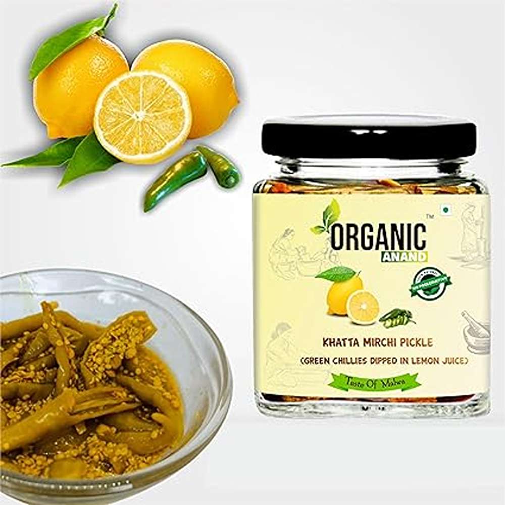 Organic Anand Homemade Natural Green Chilli Pickle 250 Gram Hari Mirchi Ka Achar Dipped in Lemon Juice Khatta Spicy No Preservative