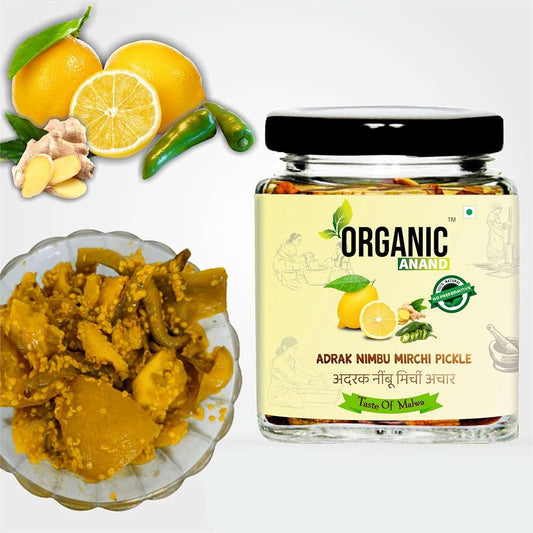 Organic Anand Homemade Ginger Lemon Green Chilli Mix Pickles 250gram Khatta Mix Ghar ka Achaar with Neemwood Spoon Flavourful, Delicious, Traditional Taste