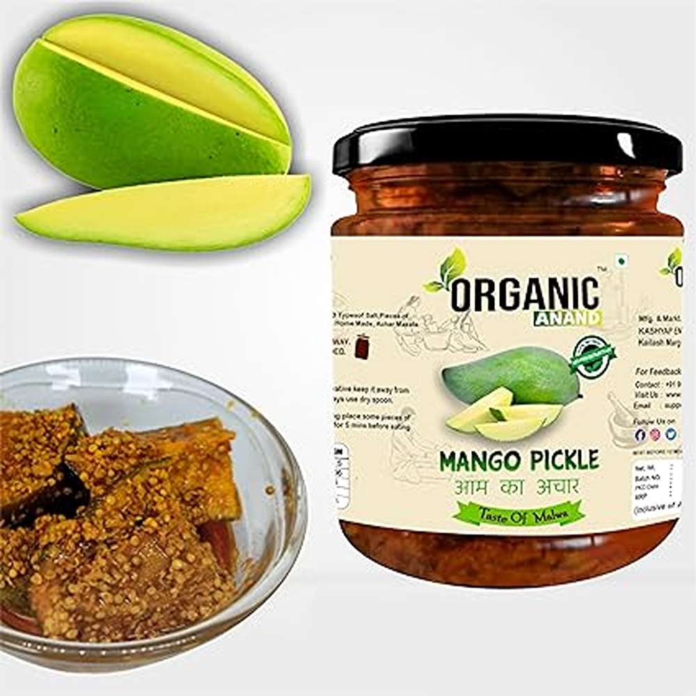 Organic Anand Smoked Homemade Mango Pickle 500gram | Khatta Aam ka Achar Neemwood Spoon | Preservatives Free with Ayodhya Ram Keri | Low Salt |