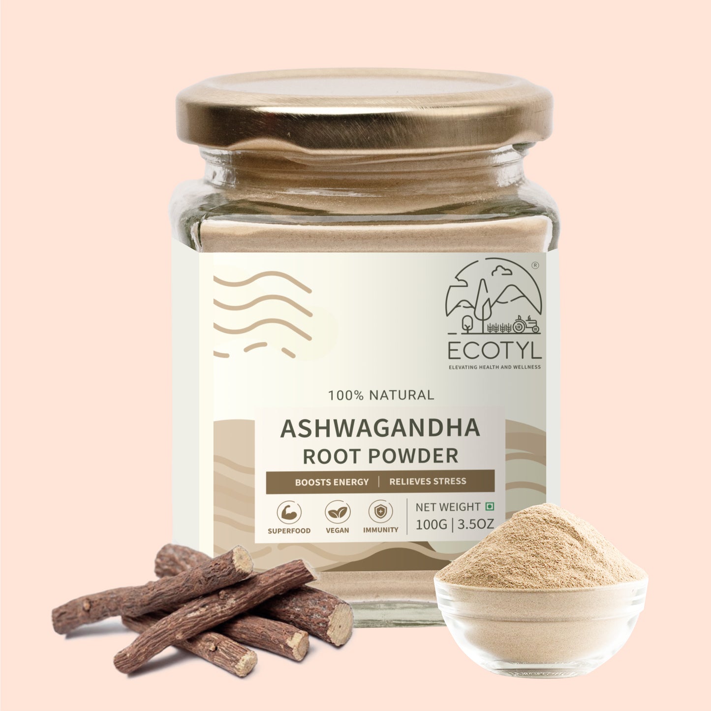 Ecotyl Ashwagandha Root Powder for Mental Well Being | Energy Booster |100g (Pack Of 2)