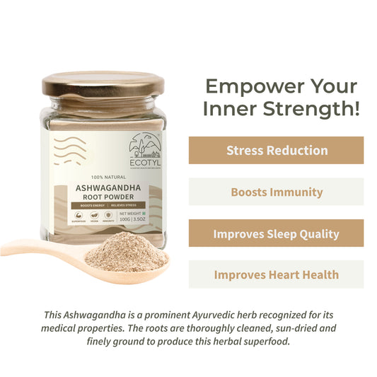 Ecotyl Ashwagandha Root Powder for Mental Well Being | Energy Booster |100g (Pack Of 2)