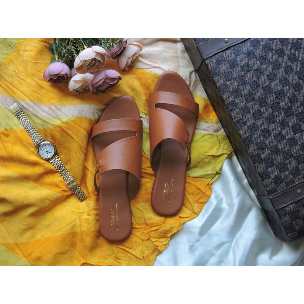 Verde Tan-I Open Toe Slide Sandals