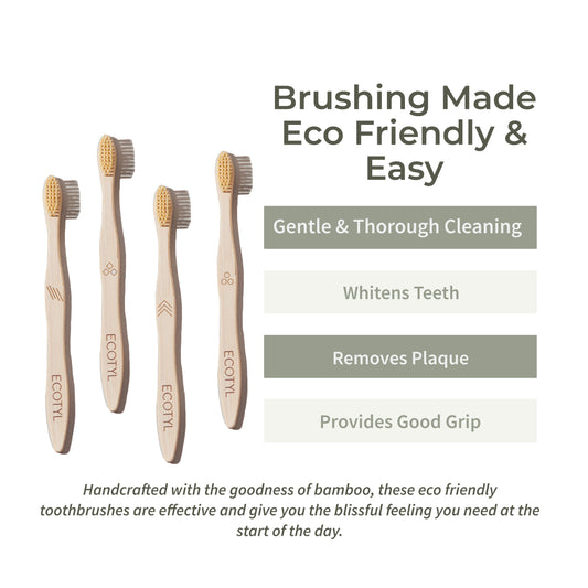 Ecotyl Bamboo Tooth Brush | Ultra Soft Bristles | Thorough Cleaning | Set of 4