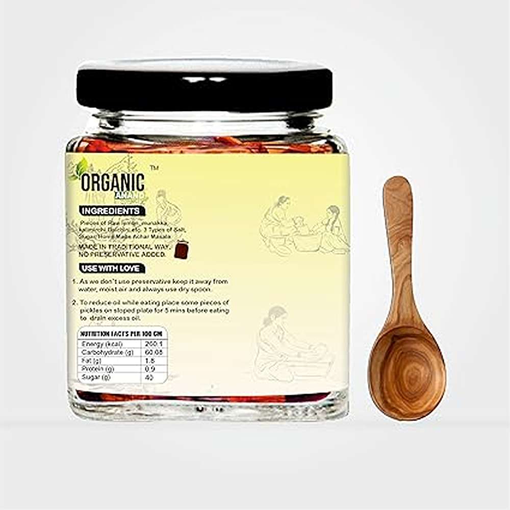 Organic Anand Homemade Ayurvedic Lemon Pickle (40 Days Sun Dried) 250gram | Nimbu ka Achaar with Neemwood Spoon | Flavourful, Delicious, Traditional Taste (Pack of 1)