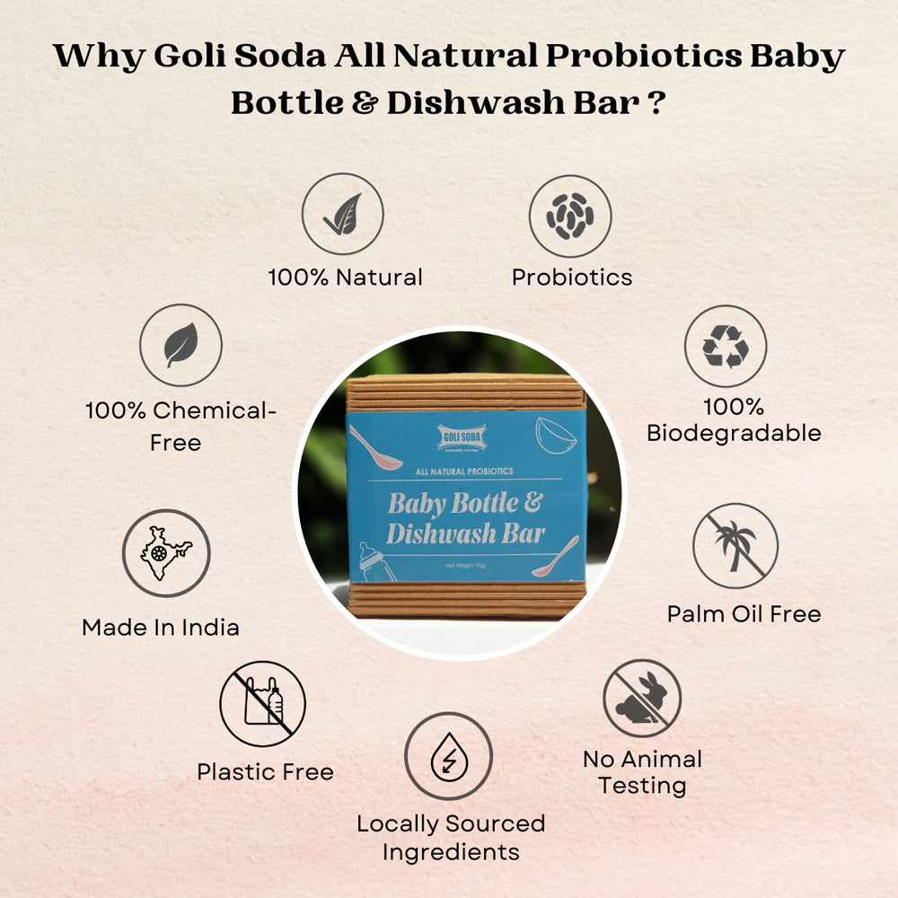 Goli Soda Coconut Coir Scrub And Probiotics Baby Bottle & Dishwash Bar Combo