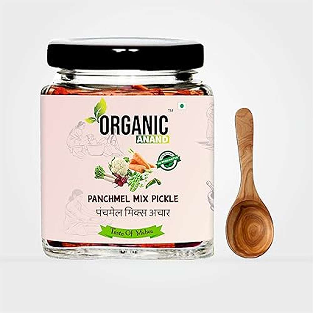 Organic Anand Natural Panchmel Pickle (Mixed Veg Aachar) Beetroot, Mooli, Matar Gajar, Gobhi, Shalgam ka Achar, Homemade Aachar with Neemwood Spoon (250gm, Pack of 1)