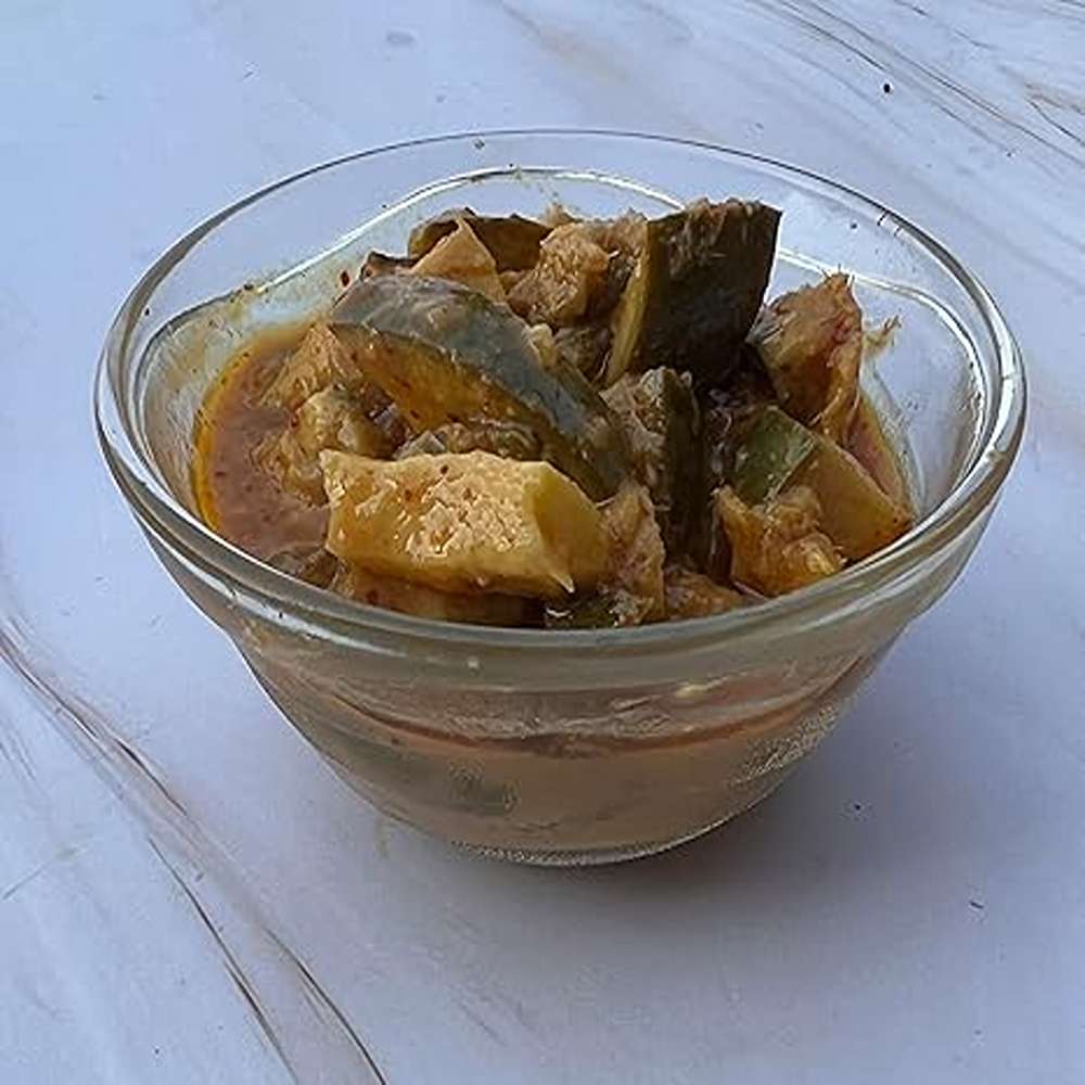 Organic Anand Homemade Bittergourd Mango Mix Pickles 350gram Karela Aam ka Achar with Neemwood Spoon, Flavourful, Delicious, Traditional Taste (Pack of 1)