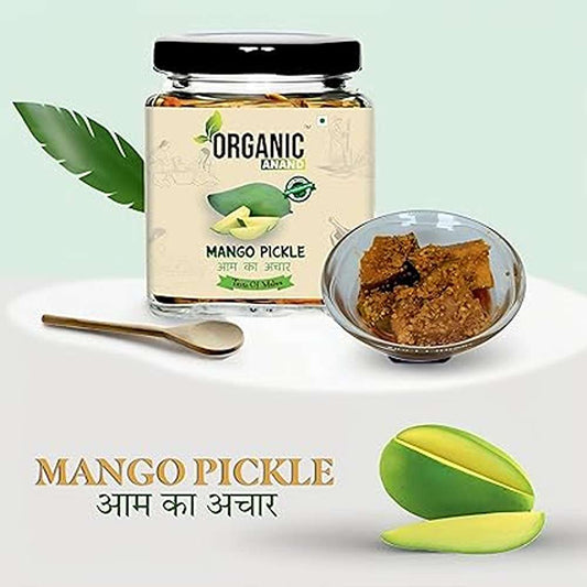 Organic Anand Homemade Mango Pickles 250gram | Khatta Aam ka Achar with Neemwood Spoon | Less Oil, Flavourful, Delicious, Traditional Taste (Pack of 1)