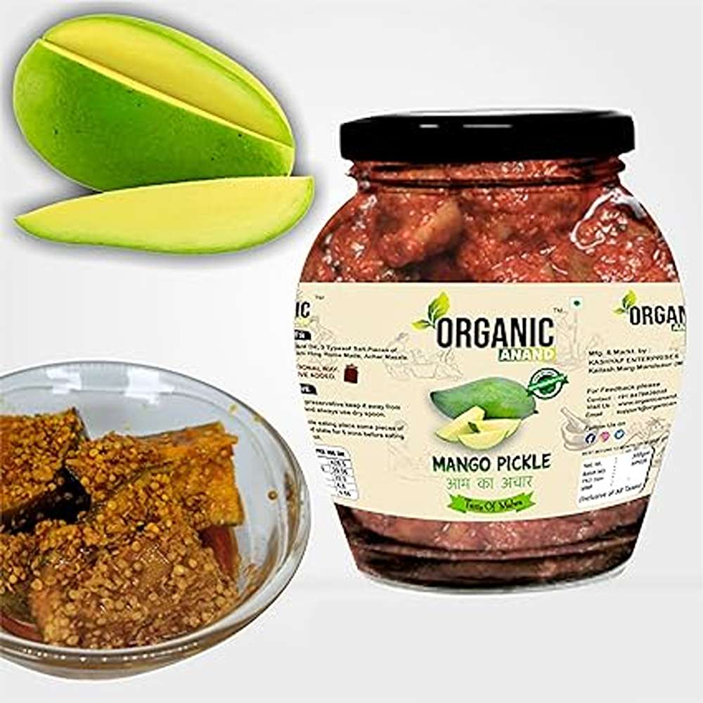 Organic Anand Homemade Mango Pickles 350gram | Khatta Aam ka Achar with Neemwood Spoon | Less Oil, Flavourful, Delicious, Traditional Taste (Pack of 1)