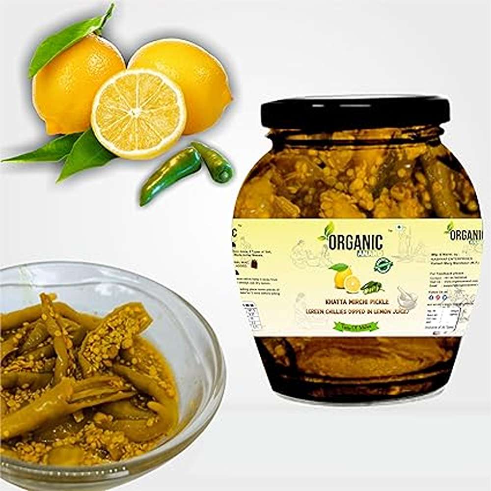 Organic Anand Homemade Natural Green Chilli Pickle 350 Gram Hari Mirchi Ka Achar Dipped in Lemon Juice Khatta Spicy No Preservative