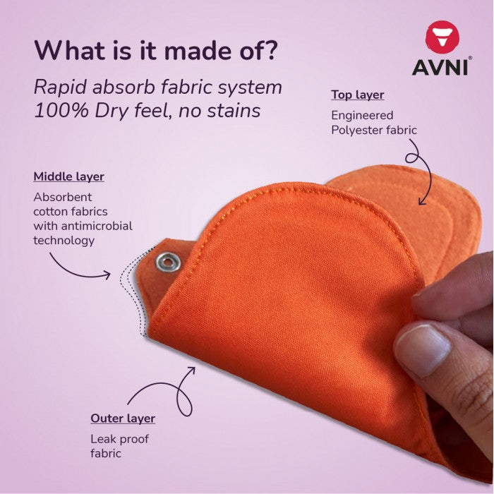 Avni Fluff Washable Panty Liner (240MM (Large), Pack of 6) | Antimicrobial | With Storage pouch | Everyday use