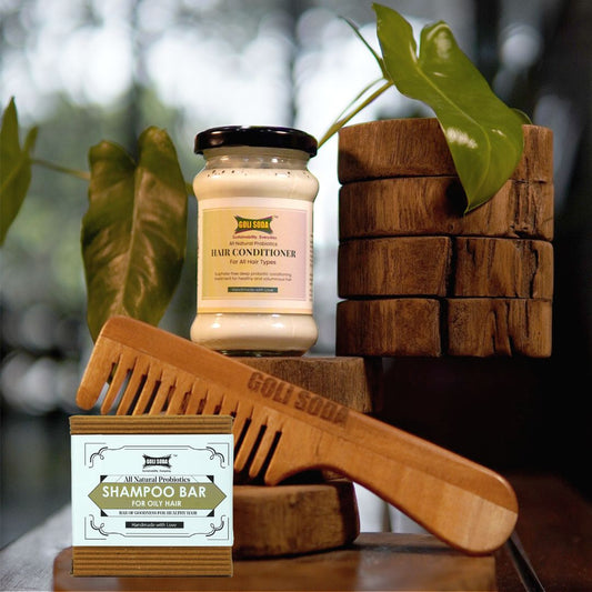 Goli Soda All Natural Probiotics Conditioner & Shampoo Bar & Neem Wood Comb - Goli Soda