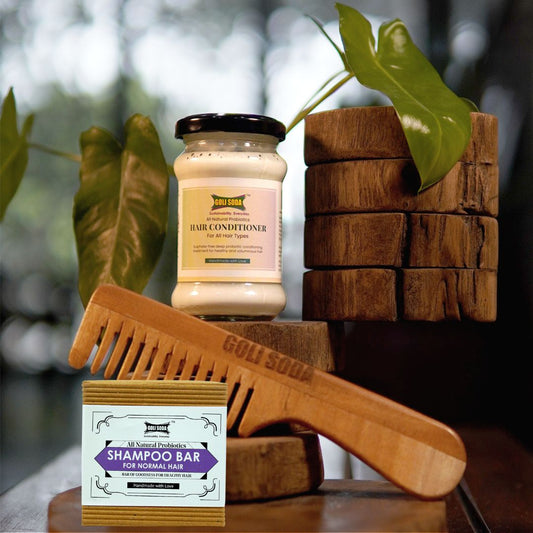 Goli Soda All Natural Probiotics Conditioner & Shampoo Bar & Neem Wood Comb - Goli Soda