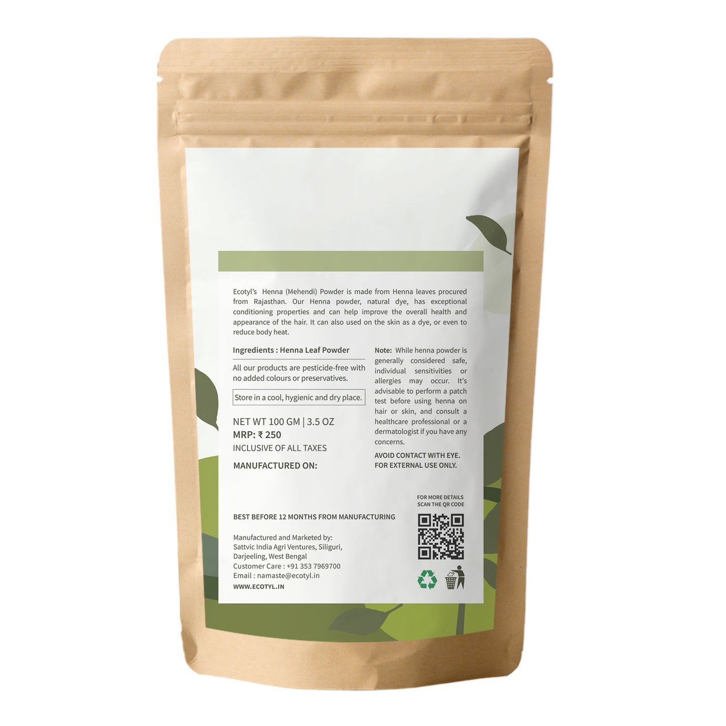 Ecotyl Henna Powder | Natural Hair Dye | Hair Strengthening | 100g