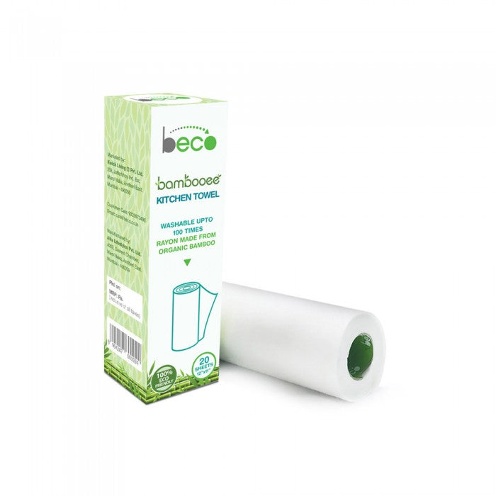 Beco Eco-Friendly Reusable Kitchen Towel Roll - 20 Sheets Natural & Organic Cleaning Bamboo Cloth No Trees Cut