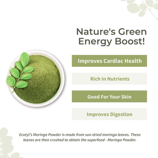 Ecotyl Moringa Leaf Powder | Natural Multi-Vitamin | Good for Hair & Skin | 150g