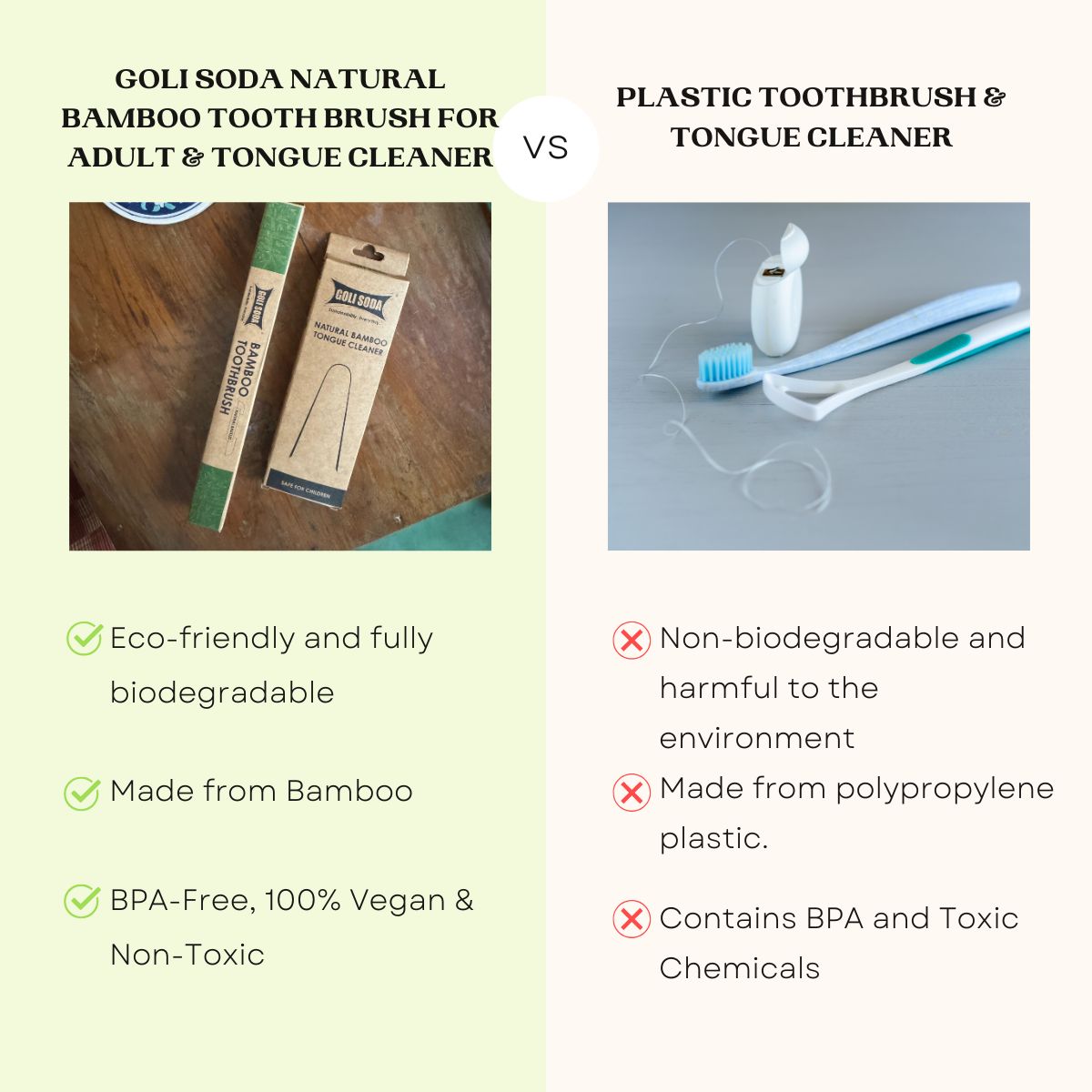 Natural Bamboo Toothbrush with Soft Plant Bristles & Bamboo Tongue Cleaner