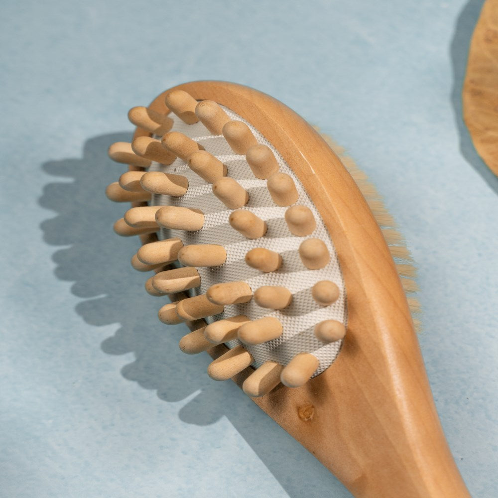 Organic B 2-in-1 Smooth Touch Brush | 14 inch | Removable beech wood Handle