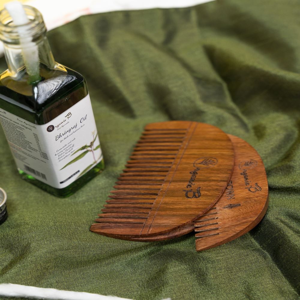 Organic B Bhringraj Oil & Wooden Applicator Combo