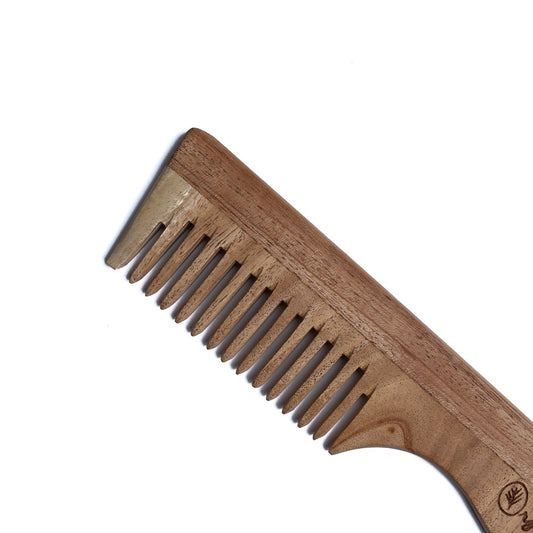 Organic B Thick & Curling Neem Wood Wide-Teeth with Handle