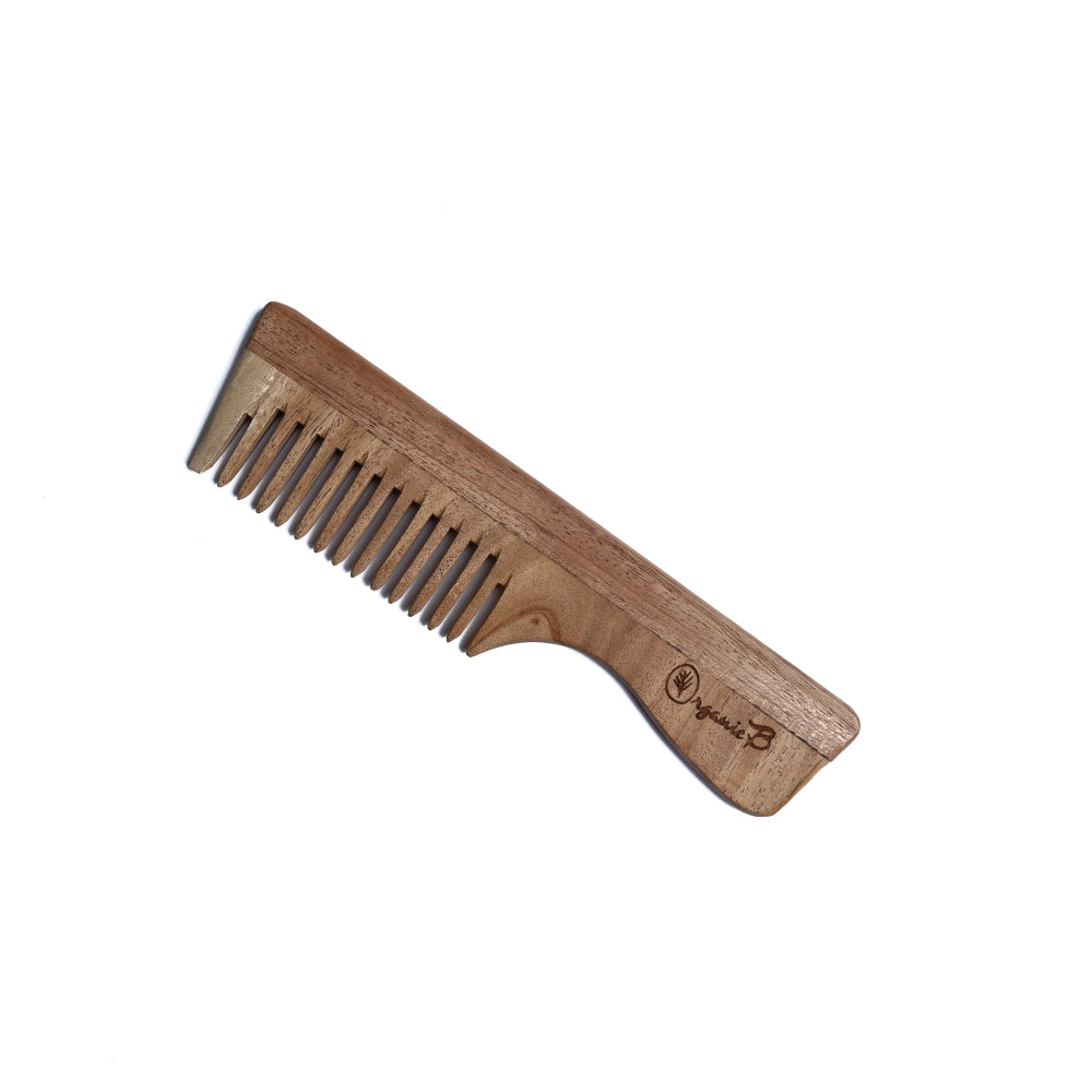 Organic B Thick & Curling Neem Wood Wide-Teeth with Handle