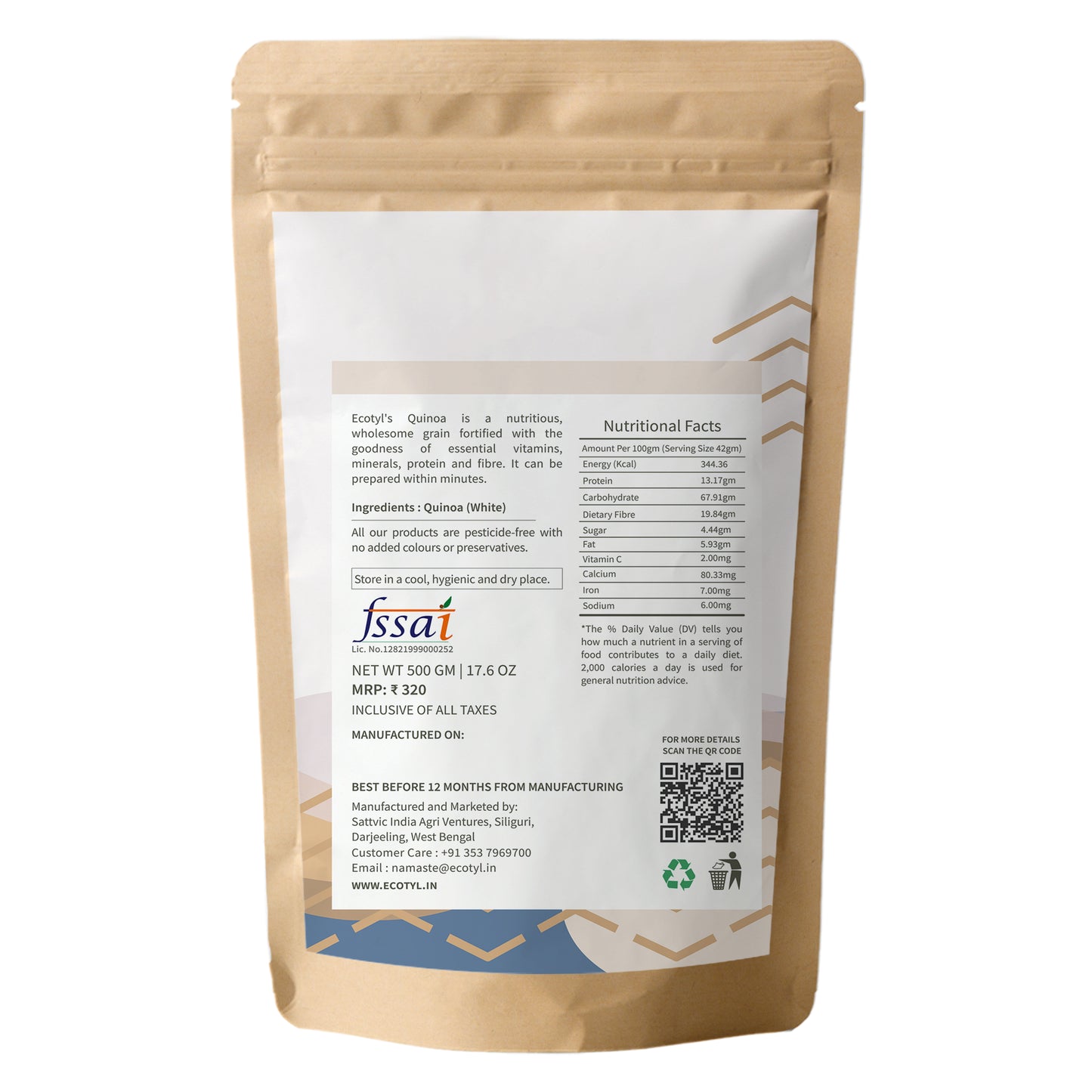 Ecotyl Quinoa (White) | Gluten Free | High Protein | 500g