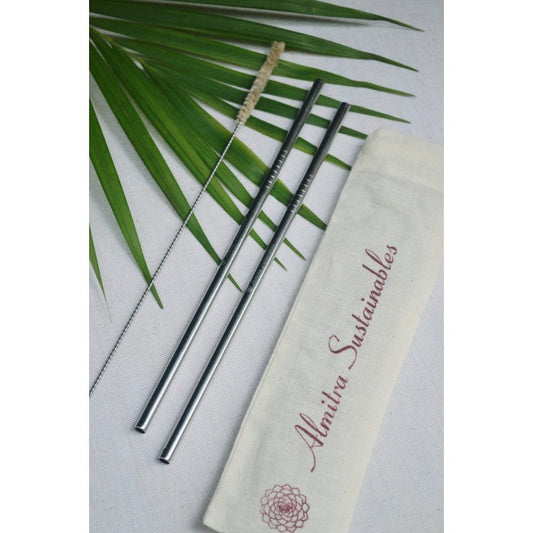 Almitra Sustainables Stainless Steel straw (Straight) Pack of 2 with 1 Cleaner