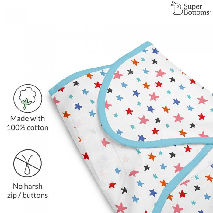 SuperBottoms Dry Feel Swaddle Wrap 0-3 M - Pack Of 2 (Starry Skies,Ba Ba Sheep)