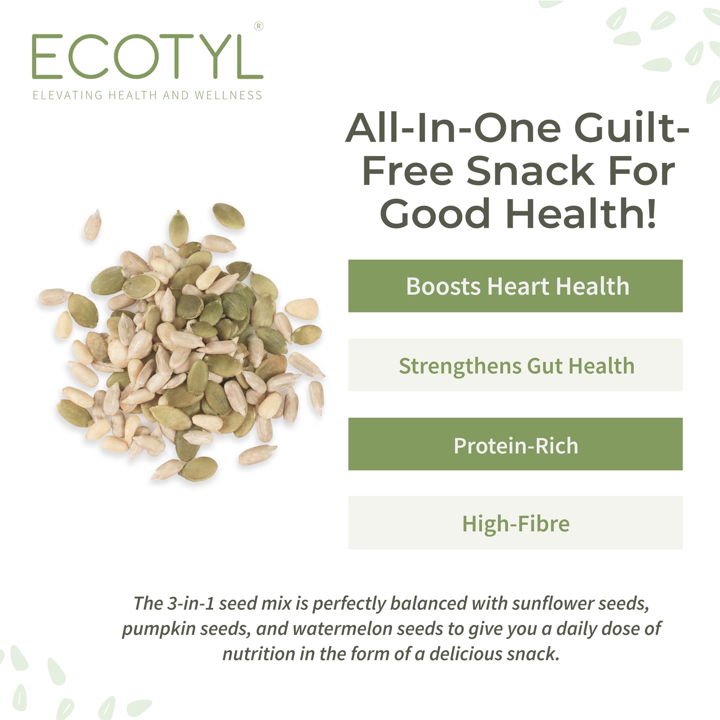 Ecotyl Seed Mix | Sunflower, Pumpkin, and Watermelon Seeds | Unroasted | 200g