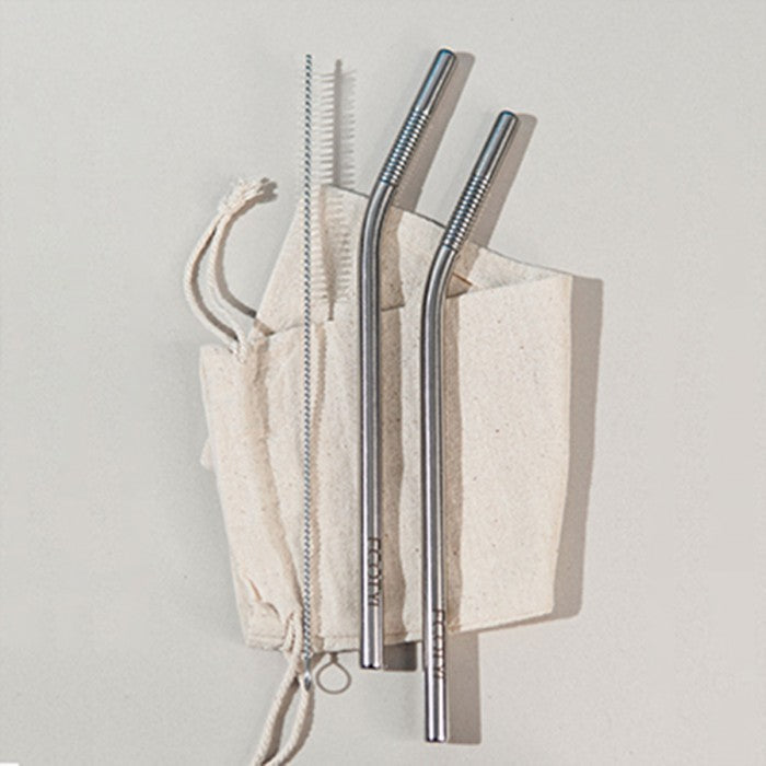 Ecotyl Stainless Steel Straw Bent with Cleaning Brush | Reusable Straws | Set of 4