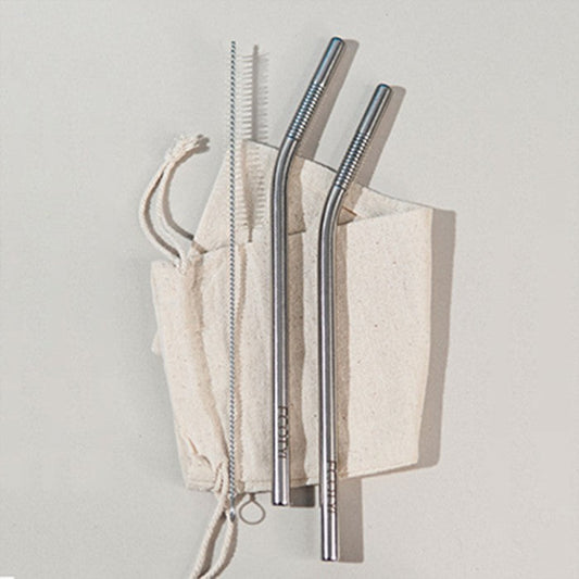 Ecotyl Stainless Steel Straw Bent with Cleaning Brush | Reusable Straws | Set of 4