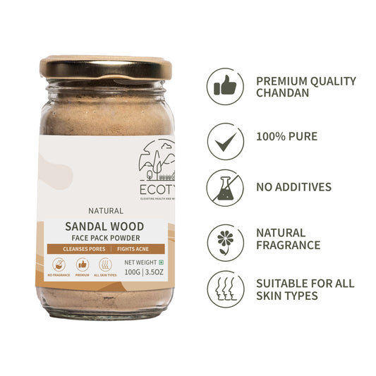 Ecotyl Pure Sandalwood Powder | Face Pack for Skin Brightening & Pore Cleansing | 100g