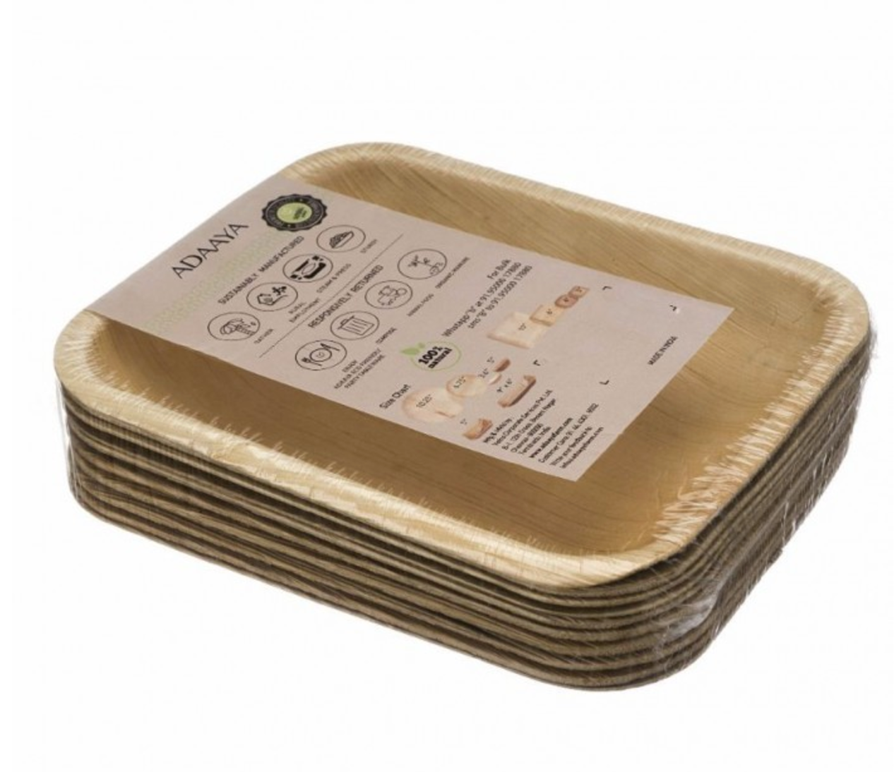 Adaaya Farms Palm Rectangle Plate 6.8 inch - Eco Friendly, Bio degradable & Compostable - Suitable for Parties and Events