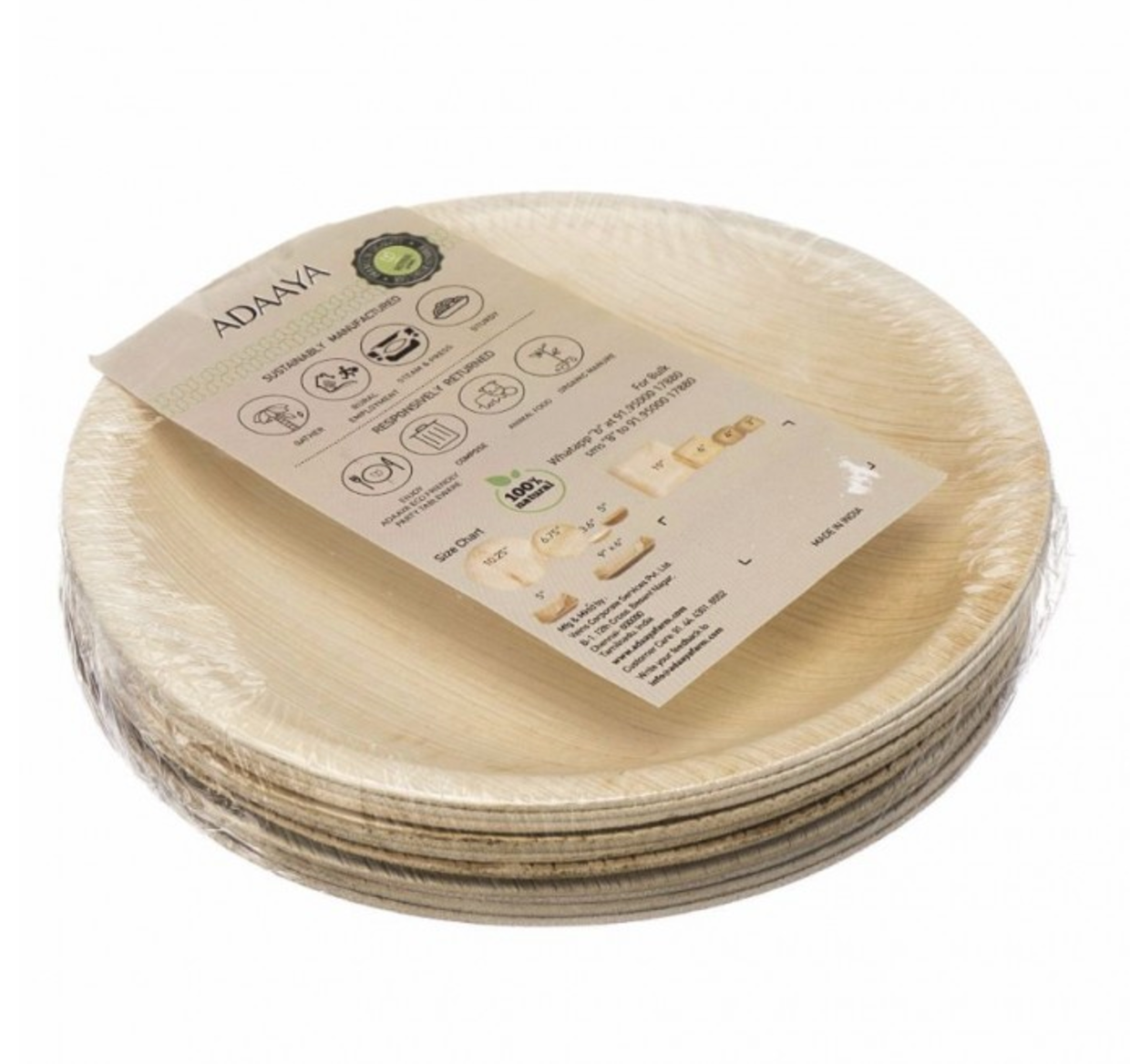 Adaaya Farms Palm Round Quarter Plate 6.75 Inch Set of 10 - Eco Friendly, Bio degradable & Compostable - Suitable for Parties and Events