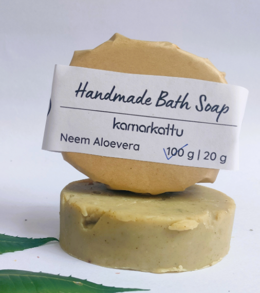 Kamarkattu Ecostore Handmade Bath Soaps Combo- One Of Each 100 G ( Nalungu Maavu, Neem Aloevera, Lemon and Citrus Vanilla )