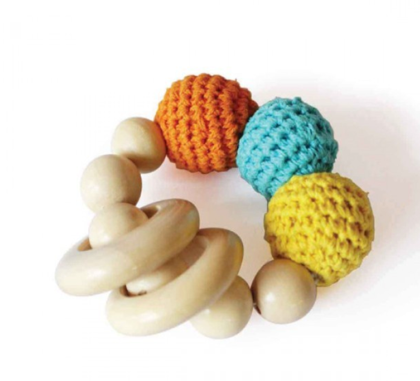 Shumee Wooden Crochet Teether And Rattle Ring Toy For (0-2 Years)